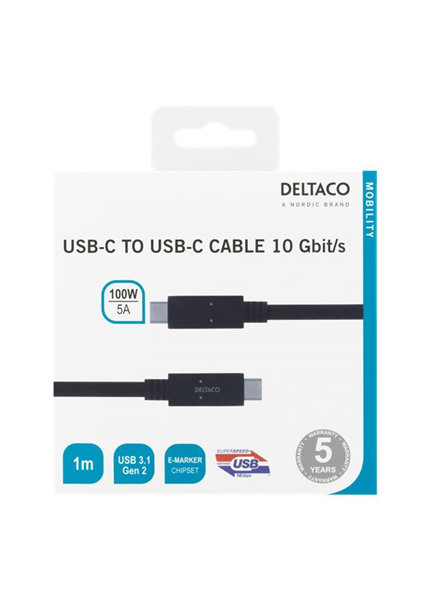 DELTACO USBC-1402M, Kábel USB-C/USB-C, 100W, 1m DELTACO USBC-1402M, Kábel USB-C/USB-C, 100W, 1m