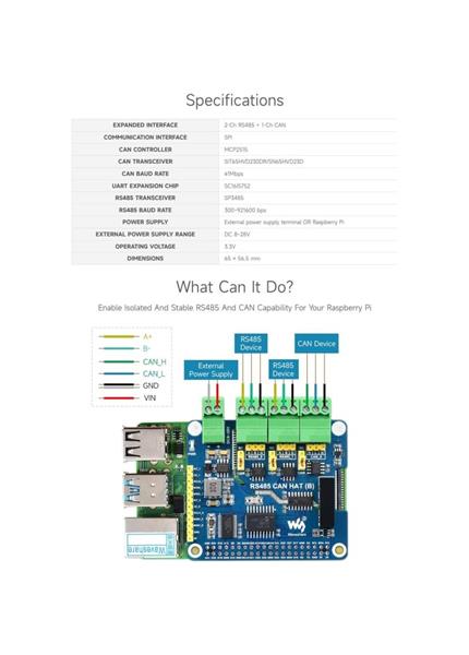 WAVESHARE Izolovaný RS485 CAN HAT (B) pre Raspberr WAVESHARE Izolovaný RS485 CAN HAT (B) pre Raspberr