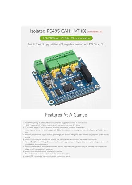 WAVESHARE Izolovaný RS485 CAN HAT (B) pre Raspberr WAVESHARE Izolovaný RS485 CAN HAT (B) pre Raspberr